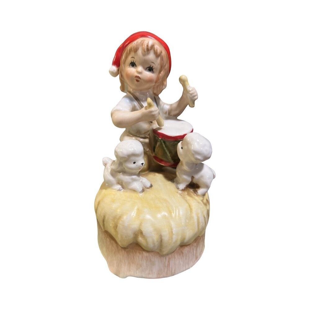 Vintage 1960 Lefton Japan Christmas Little Drummer Child Music Box Lamb 6.5”